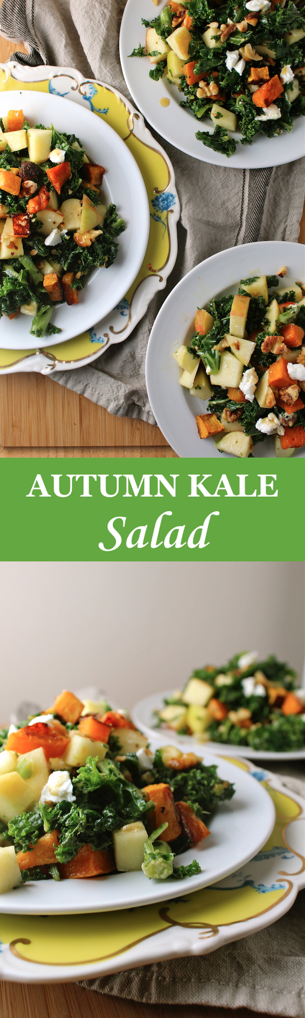 This Autumn Kale Salad features caramelized butternut squash, fresh and juicy apples, and creamy goat cheese - all my favorite fall flavors! | The Millennial Cook #fallrecipe #salad