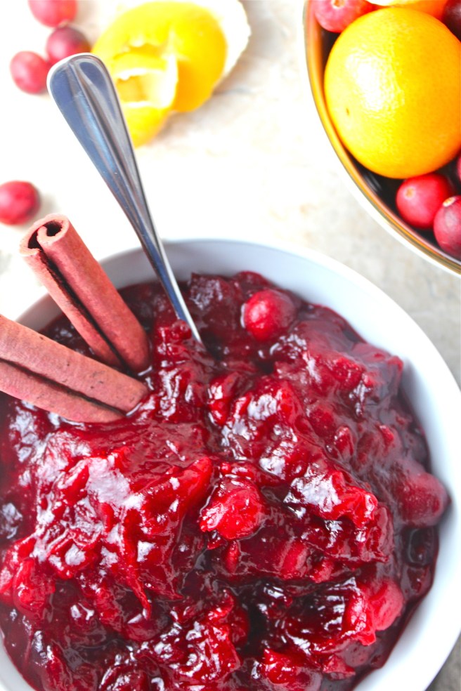 This simple Cranberry Sauce, flavored with fresh tangerines and cinnamon, is the perfect sweet addition to Thanksgiving dinner! | The Millennial Cook #fallrecipe #thanksgiving #cranberrysauce