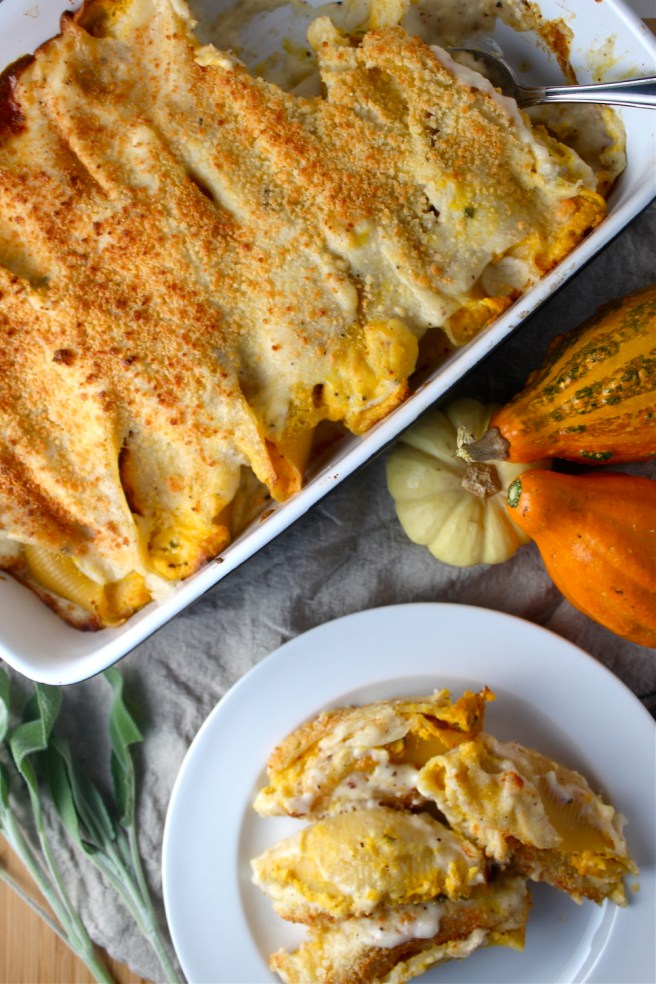 I can’t get over these Pumpkin & Ricotta Stuffed Shells - the most amazing fall comfort food! | The Millennial Cook #fallrecipe #pasta #pumpkin #ricotta #sage #italian
