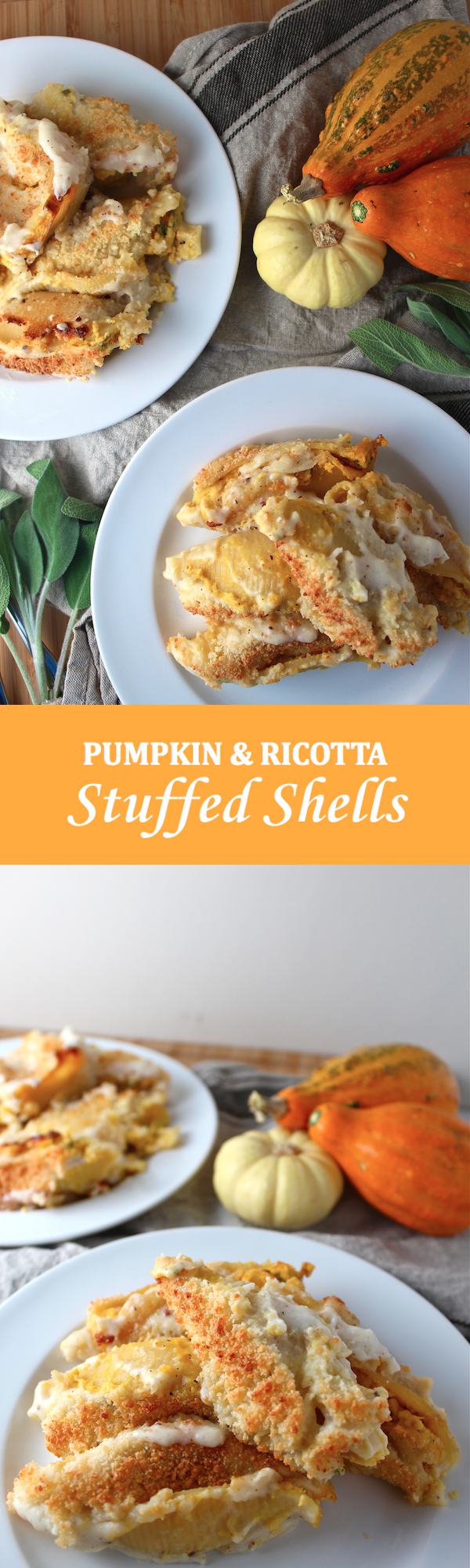 I can’t get over these Pumpkin & Ricotta Stuffed Shells - the most amazing fall comfort food! | The Millennial Cook #fallrecipe #pasta #pumpkin #ricotta #sage #italian