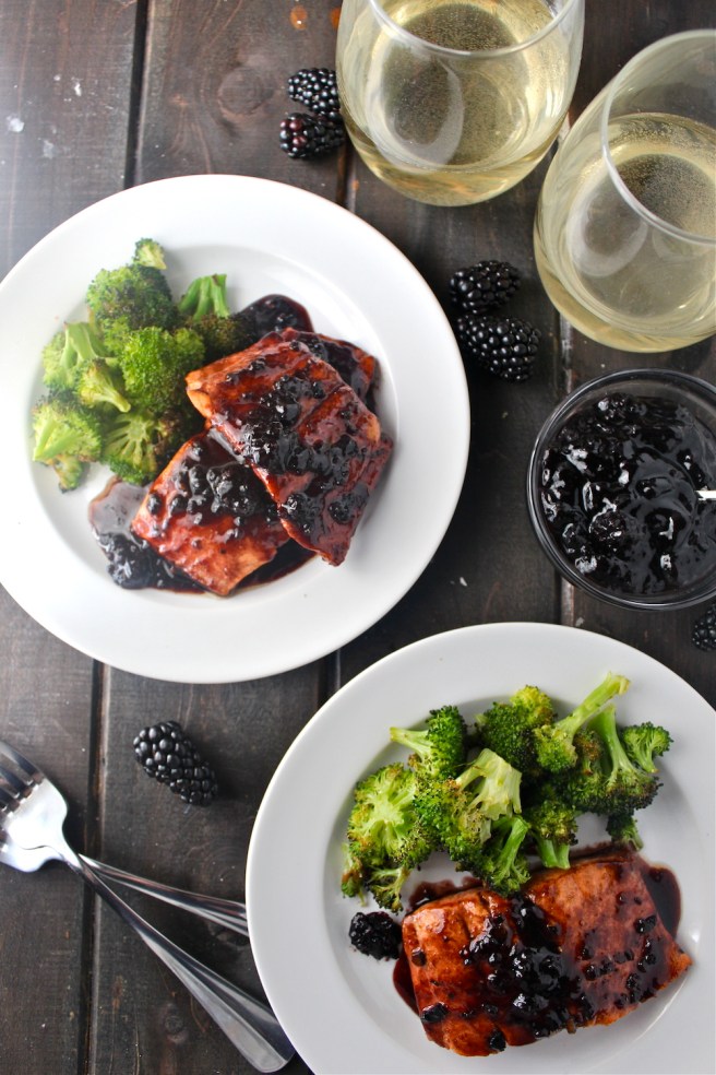 This Berry Glazed Salmon features a sweet sauce made with blackberry jam and white wine - my favorite way to prepare my favorite fish! | The Millennial Cook #salmon #blackberry