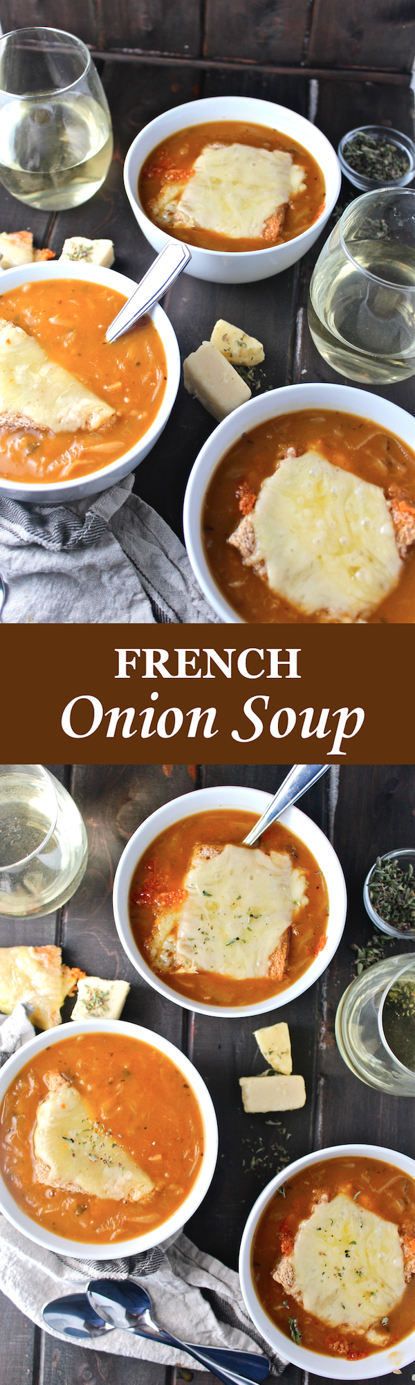 This French Onion Soup is loaded with caramelized onions, rich beef broth, and ample gruyere cheese - the perfect comforting dish for a cold winter evening! | The Millennial Cook #frenchonionsoup #winterrecipe #french