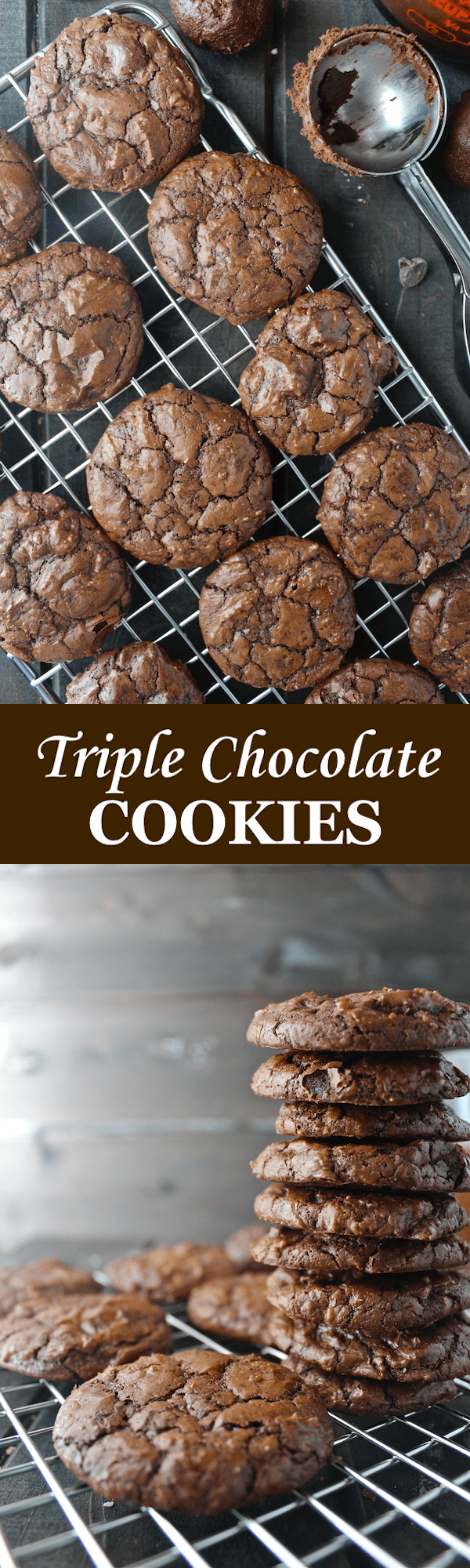 These Triple Chocolate Cookies are rich, sweet, and chewy - one of my family’s favorite Christmas treats! | The Millennial Cook #cookies #chocolate #chocolatecookies