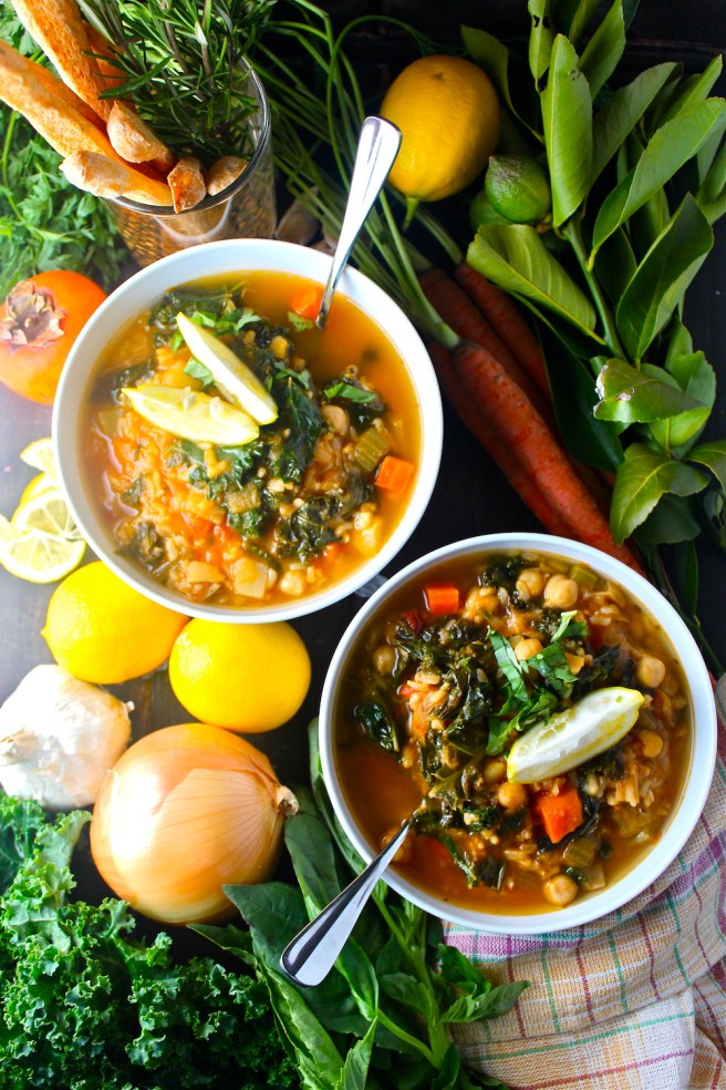This nourishing Winter Detox Soup is loaded with hearty brown rice, filling garbanzo beans, and all of my favorite winter vegetables! | The Millennial Cook #winterrecipe #soup #vegetablesoup