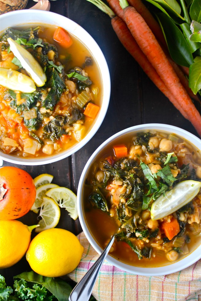 This nourishing Winter Detox Soup is loaded with hearty brown rice, filling garbanzo beans, and all of my favorite winter vegetables! | The Millennial Cook #winterrecipe #soup #vegetablesoup