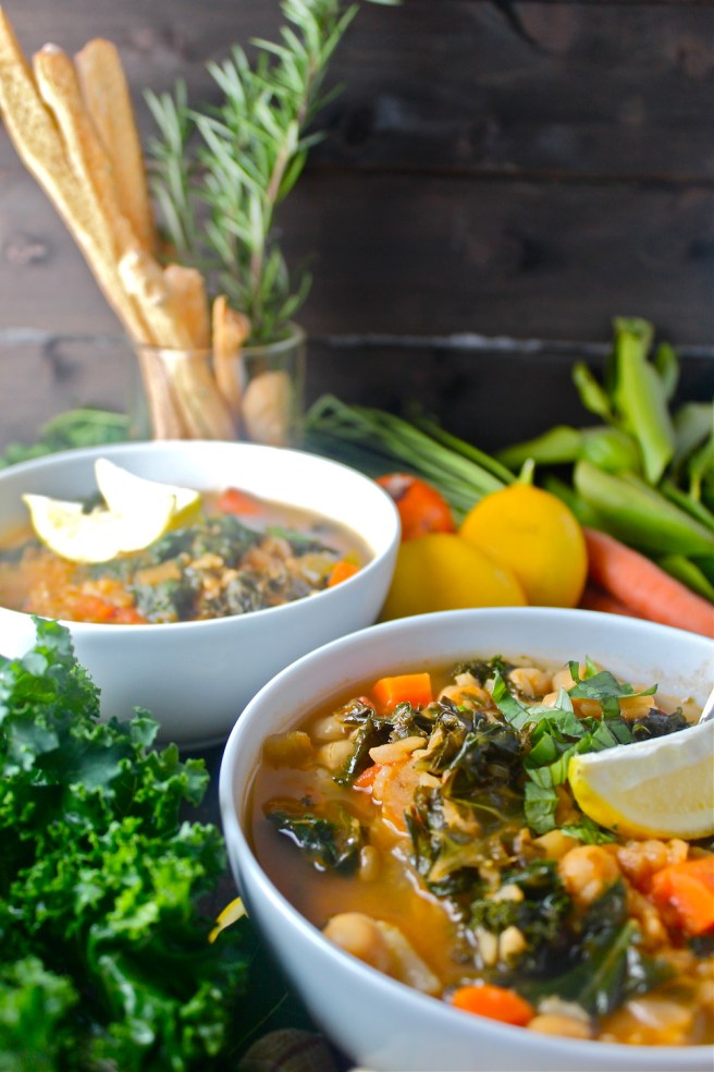 This nourishing Winter Detox Soup is loaded with hearty brown rice, filling garbanzo beans, and all of my favorite winter vegetables! | The Millennial Cook #winterrecipe #soup #vegetablesoup