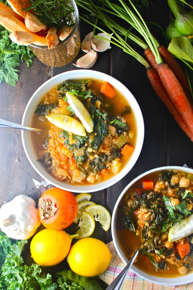 This nourishing Winter Detox Soup is loaded with hearty brown rice, filling garbanzo beans, and all of my favorite winter vegetables! | The Millennial Cook #winterrecipe #soup #vegetablesoup