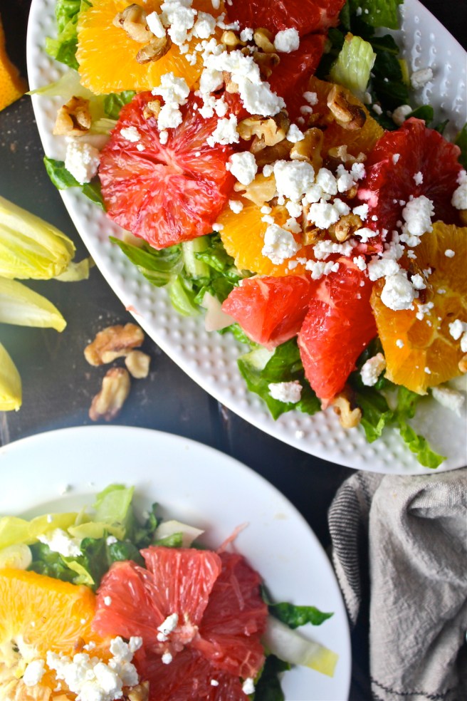 This elegant Citrus & Endive Salad is vibrantly flavored with oranges, grapefruits, and bitter endive! | The Millennial Cook #winterrecipe #salad #citrus #orange #grapefruit #endive