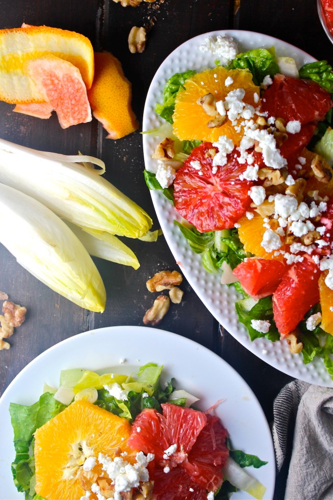This elegant Citrus & Endive Salad is vibrantly flavored with oranges, grapefruits, and bitter endive! | The Millennial Cook #winterrecipe #salad #citrus #orange #grapefruit #endive