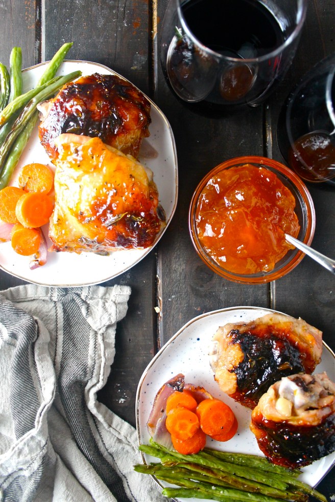 This Roasted Apricot Chicken is an easy one-pan meal featuring the most delicious sweet and savory apricot glaze! | The Millennial Cook #chicken #roastedchicken #apricot #onepan