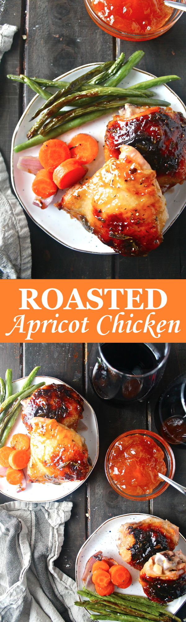 This Roasted Apricot Chicken is an easy one-pan meal featuring the most delicious sweet and savory apricot glaze! | The Millennial Cook #chicken #roastedchicken #apricot #onepan