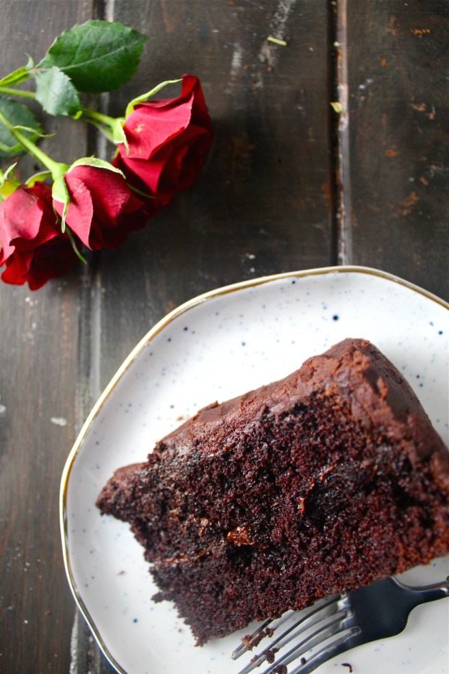 This Chocolate Cake - with a sweet, rich, moist crumb - is one of my favorite desserts of all time! | The Millennial Cook #cake #layercake #chocolate #chocolatecake