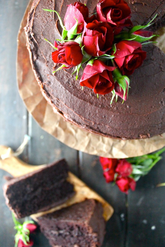 This Chocolate Cake - with a sweet, rich, moist crumb - is one of my favorite desserts of all time! | The Millennial Cook #cake #layercake #chocolate #chocolatecake