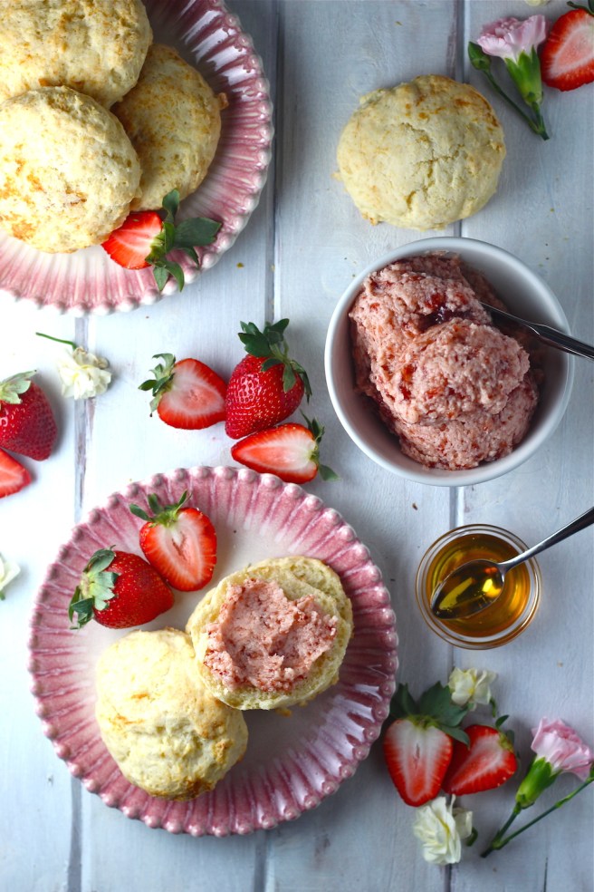 These Buttermilk Biscuits with Strawberry Honey Butter are a real treat! | The Millennial Cook #springrecipe #biscuits #strawberry