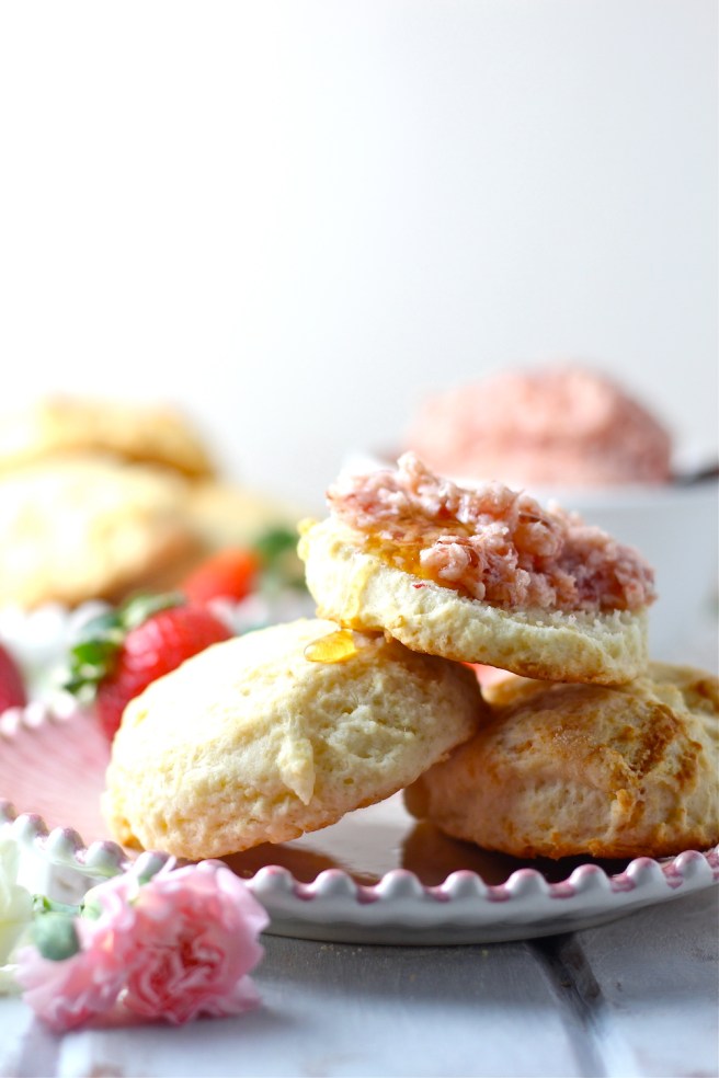 These Buttermilk Biscuits with Strawberry Honey Butter are a real treat! | The Millennial Cook #springrecipe #biscuits #strawberry