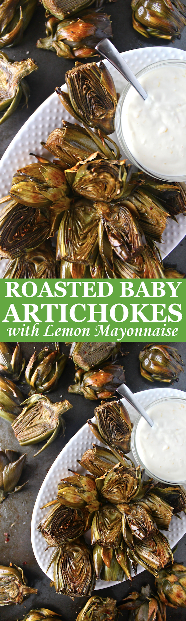 These Roasted Baby Artichokes with Lemon Mayonnaise are a delicious savory, tart, and creamy appetizer that’s perfect for spring! | The Millennial Cook #springrecipe #appetizer #artichoke