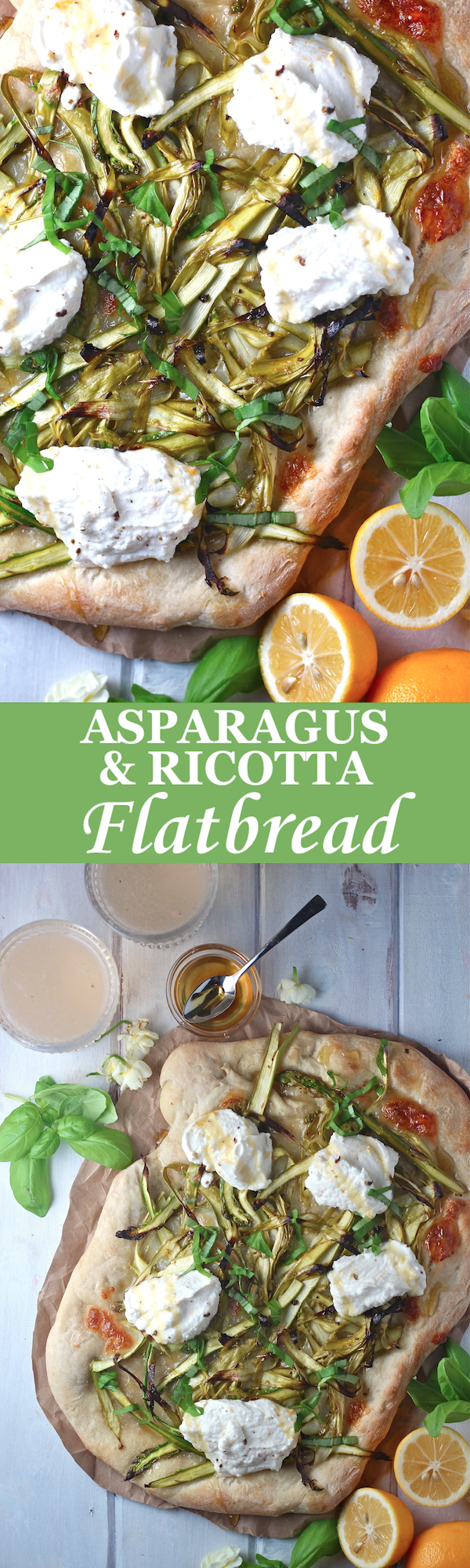 This Asparagus & Ricotta Flatbread is light, fresh, tangy, sweet, and creamy! | The Millennial Cook #springrecipe #pizza #asparagus #lemon #ricotta