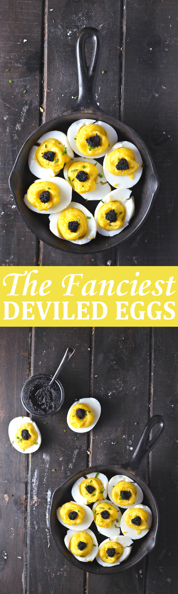 These Fancy Deviled Eggs - with fragrant truffle oil and caviar - are a simple yet decadent treat! | The Millennial Cook #eggs #deviledeggs #truffle #caviar