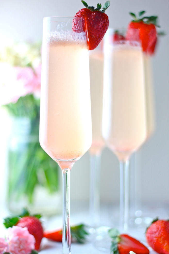These Strawberry Elderflower Champagne Spritzers are the perfect light, sweet, and sparkling cocktail for spring! | The Millennial Cook #springrecipe #cocktail #strawberry #elderflower #champagne