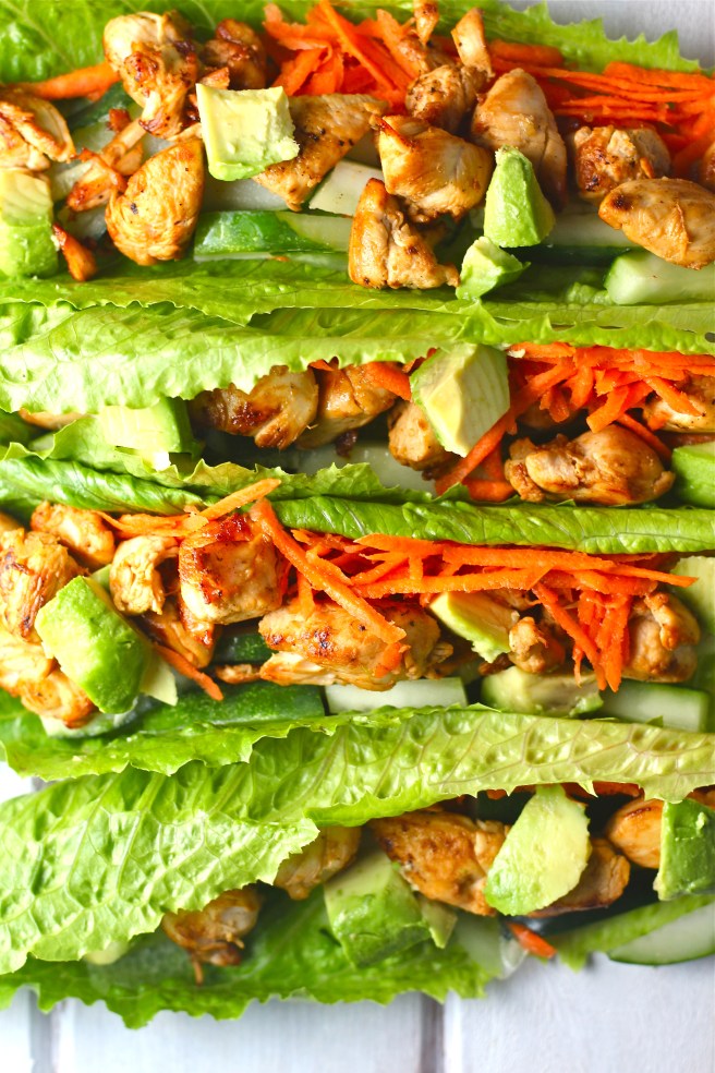 These Thai Chicken Lettuce Wraps - with creamy avocado, bright veggies, and a sweet and tart Asian vinaigrette - are a light and filling dinner! | The Millennial Cook #thai #asian #chicken #avocado #lettucewraps