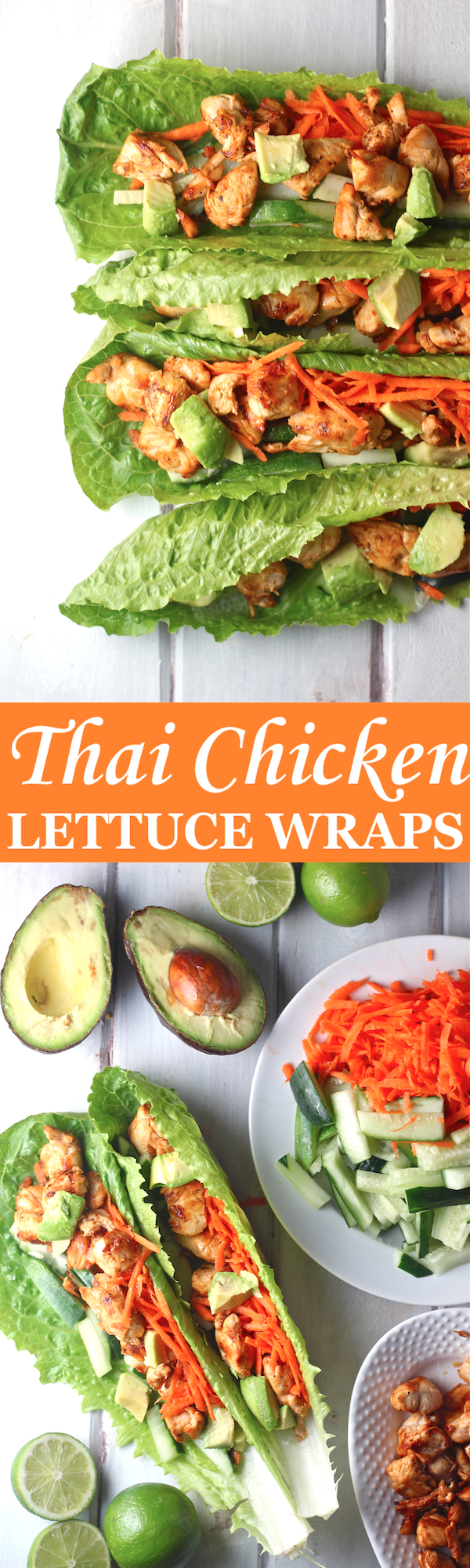 These Thai Chicken Lettuce Wraps - with creamy avocado, bright veggies, and a sweet and tart Asian vinaigrette - are a light and filling dinner! | The Millennial Cook #thai #asian #chicken #avocado #lettucewraps