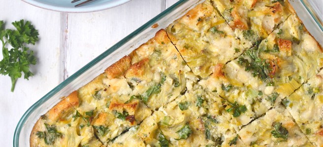 This light and savory Artichoke Frittata is the perfect addition to spring brunch! | The Millennial Cook #springrecipe #eggs #frittata #artichoke