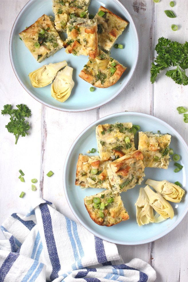 This light and savory Artichoke Frittata is the perfect addition to spring brunch! | The Millennial Cook #springrecipe #eggs #frittata #artichoke