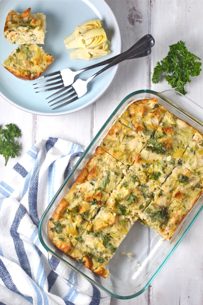 This light and savory Artichoke Frittata is the perfect addition to spring brunch! | The Millennial Cook #springrecipe #eggs #frittata #artichoke