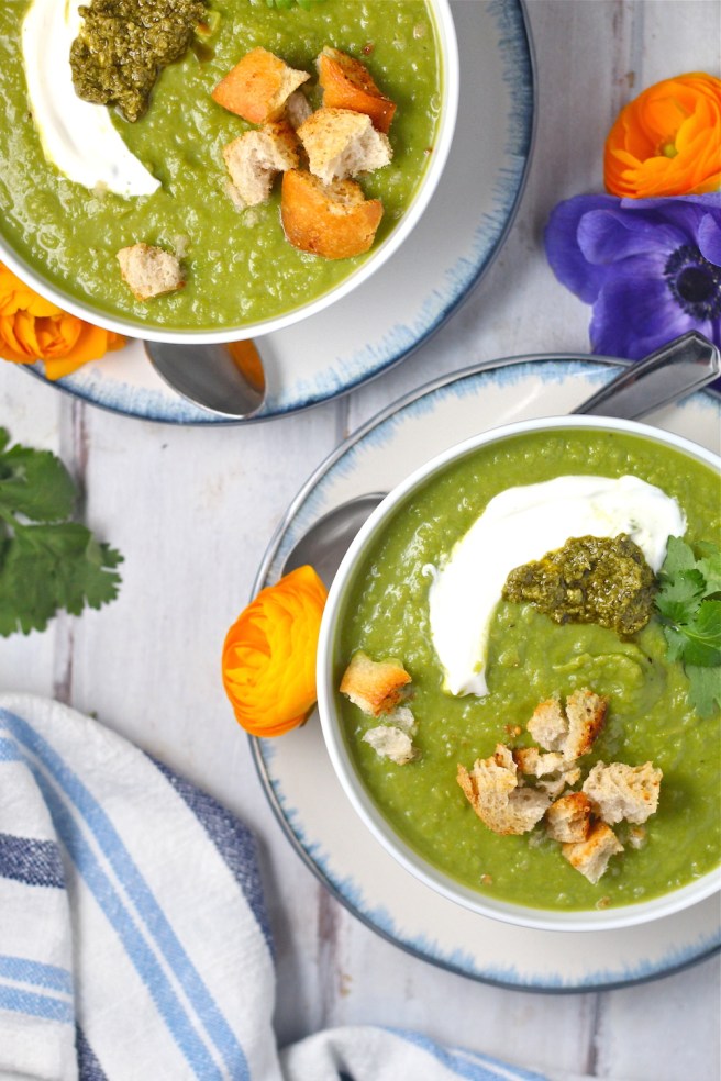 This quick and tasty Caramelized Leek Pea Soup is a spring delight! | The Millennial Cook #springrecipe #soup #pea #leek