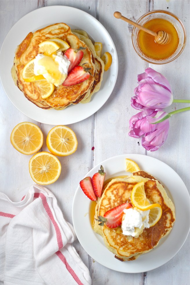 These Lemon Ricotta Pancakes are so light and airy - the perfect tart and creamy breakfast treat! | The Millennial Cook #breakfast #brunch #pancakes #lemon #ricotta