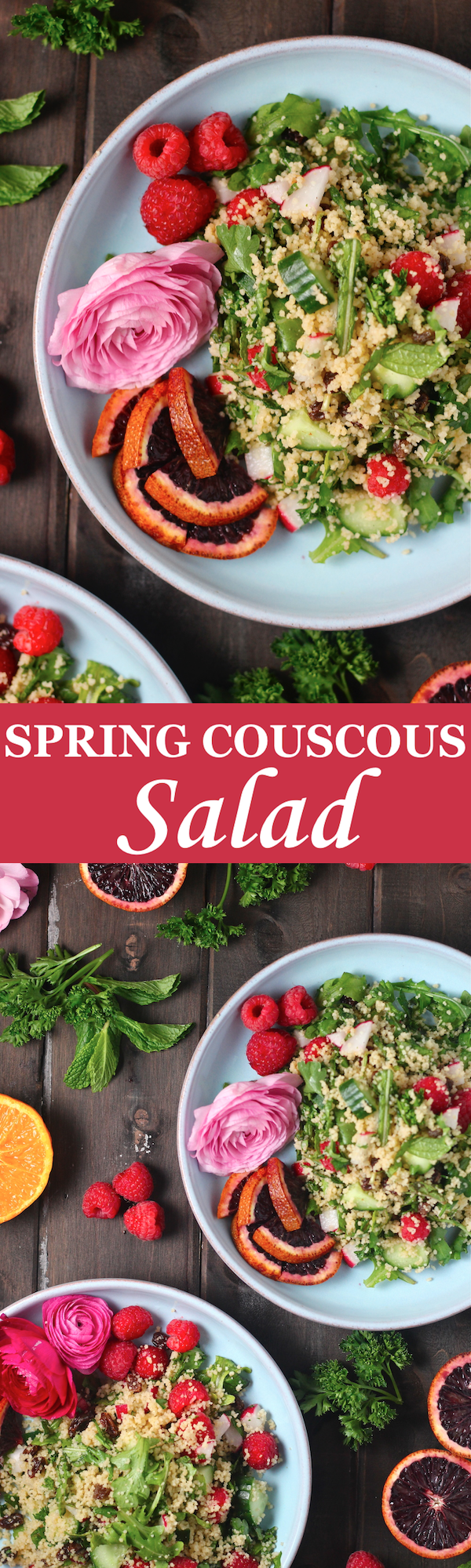 This flavorful Spring Couscous Salad is filled with peppery arugula, fresh raspberries, and crunchy vegetables! | The Millennial Cook #spring #springrecipe #salad #couscous
