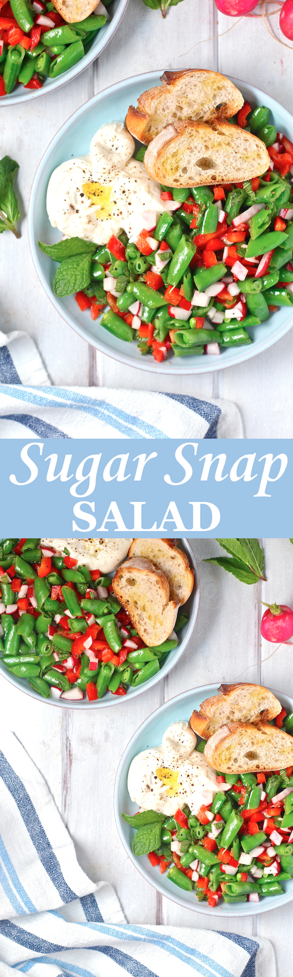 This Sugar Snap Salad is the perfect light and crisp vegetable dish for spring! | The Millennial Cook #springrecipe #salad #snappeas #radish #vegetarian #vegan