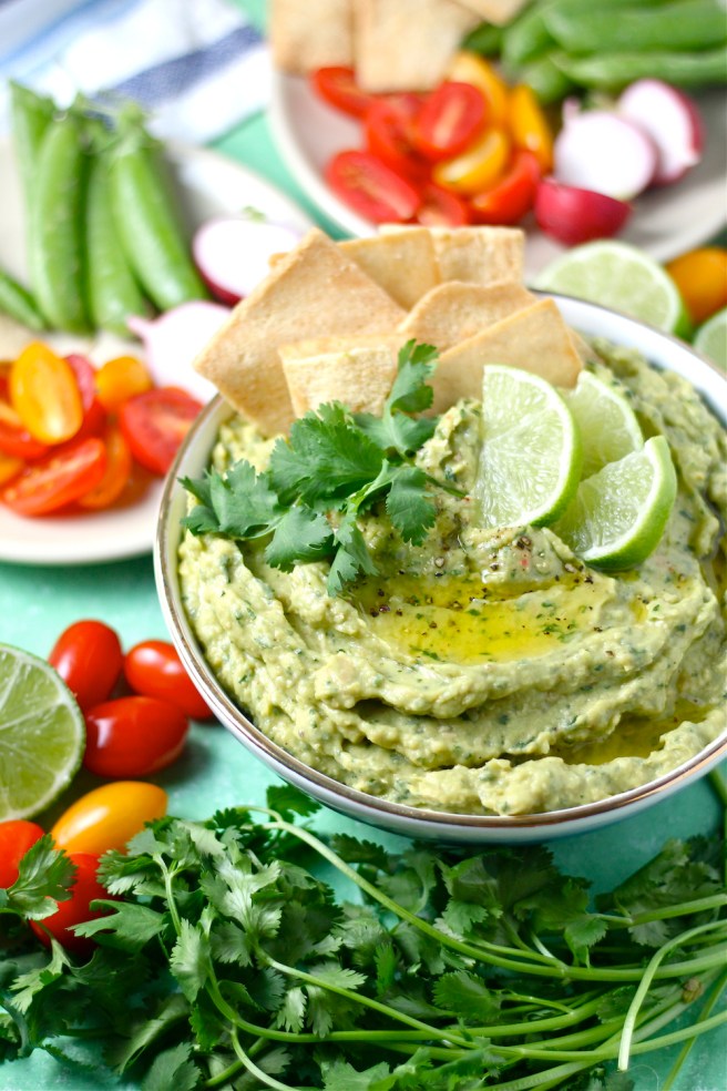 This Avocado Cilantro Hummus is an epic combination of creamy guacamole and classic hummus! | The Millennial Cook #appetizer #snack #hummus #avocado #cilantro #lime
