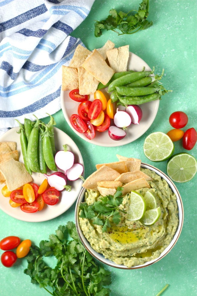 This Avocado Cilantro Hummus is an epic combination of creamy guacamole and classic hummus! | The Millennial Cook #appetizer #snack #hummus #avocado #cilantro #lime