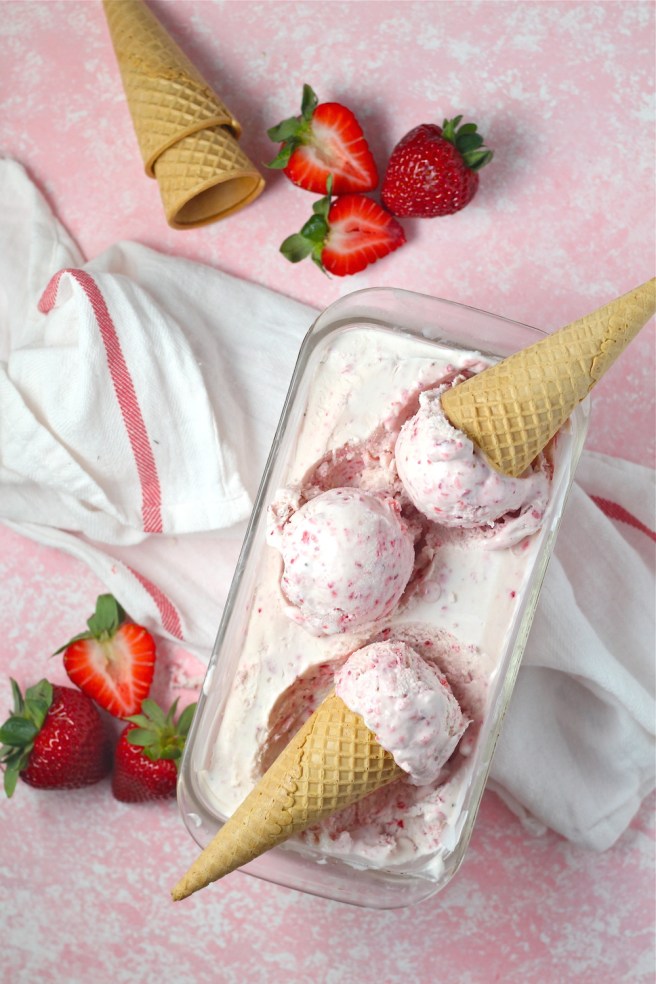 This No Churn Strawberry Ice Cream is a fantastic sweet, fruity, and creamy homemade dessert! | The Millennial Cook #spring #springrecipe #icecream #strawberry