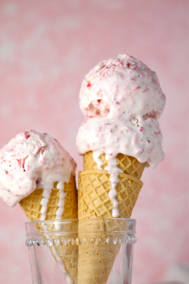 This No Churn Strawberry Ice Cream is a fantastic sweet, fruity, and creamy homemade dessert! | The Millennial Cook #spring #springrecipe #icecream #strawberry