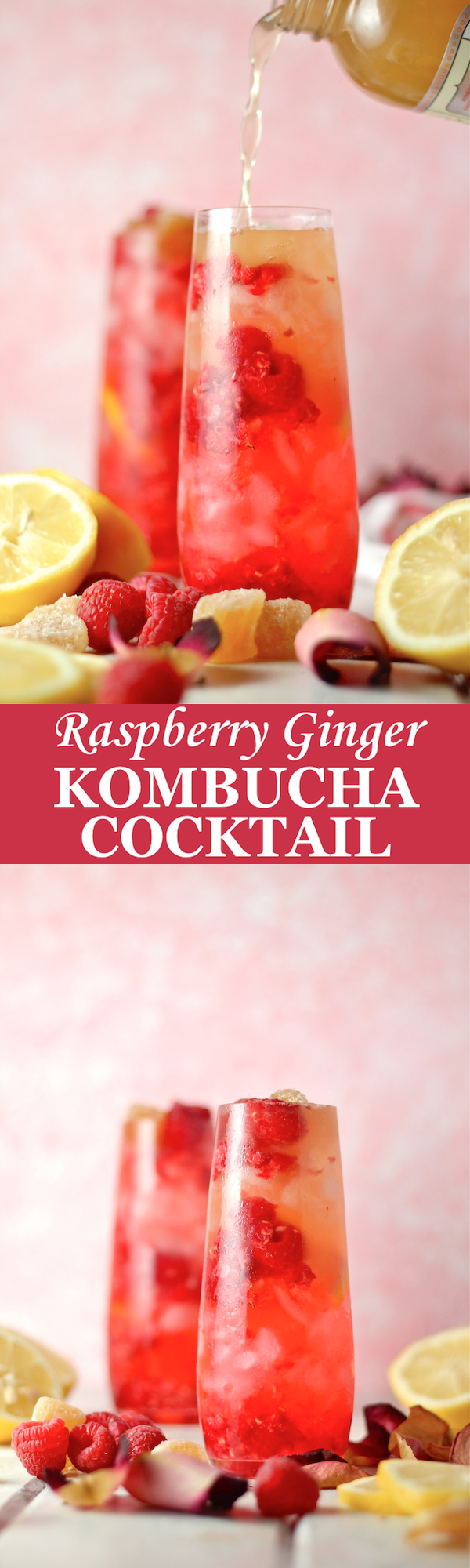 This Raspberry Ginger Kombucha Cocktail is so light and refreshing! | The Millennial Cook #spring #springrecipe #cocktail #vodka #kombucha #raspberry #ginger