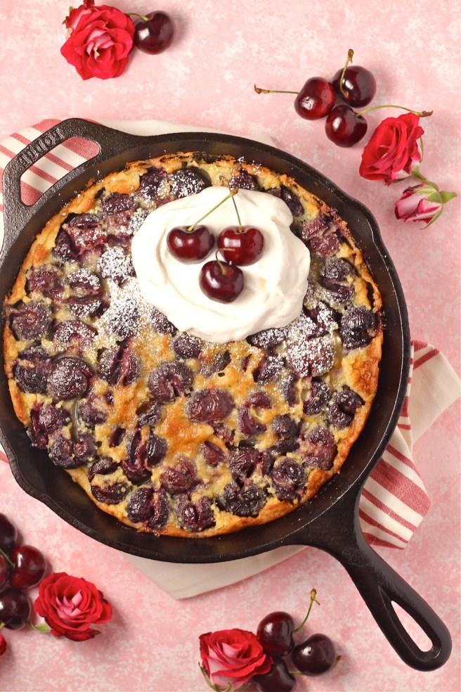 This Cherry Clafouti is a delicious light, sweet, and satisfying dessert that’s perfect for summer! | The Millennial Cook #summerrecipe #cherry #french #tart